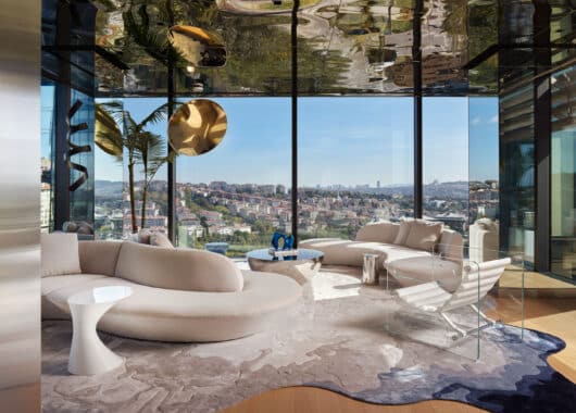 Designed by interior designer Noyan Berkman, the apartment occupies a prime corner unit in Çiftçi Towers