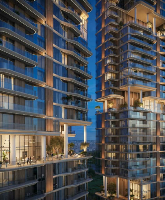 The Edit at d3 features three sculptural waterfront towers rising along the Dubai Canal promenade