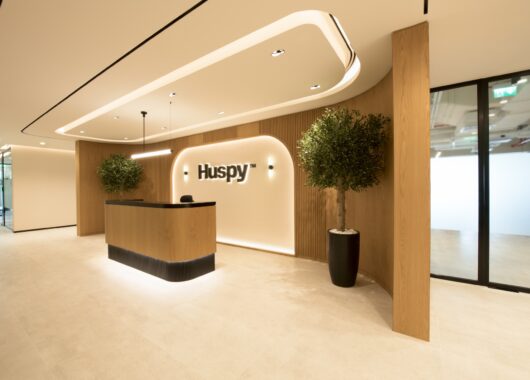 Design and fit-out for Huspy’s Marina Plaza office was carried out by Verve Interior Design & Build